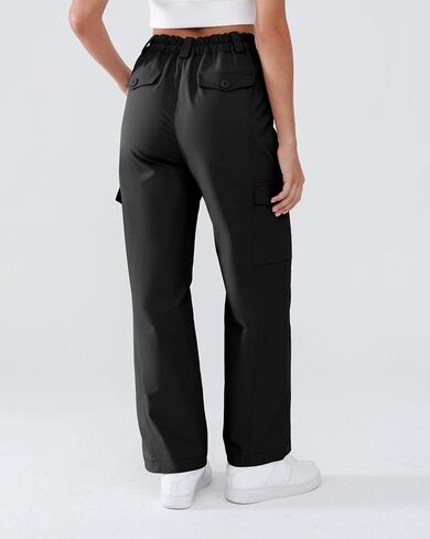 Women's High Waist Cargo Pants Water-Resistant Fabric Hiking Pants Elastic Waistband Patchwork Tailoring Slim-fit in Saudi Arabia