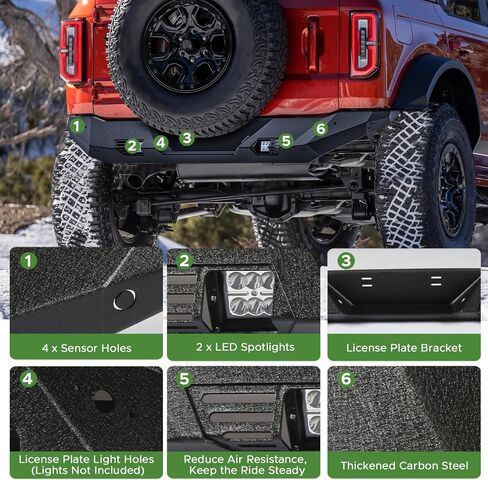 المصد الأمامي للطرق الوعرة متوافق مع Ford Bronco 2021 2022 2023 2024 2025 (ليس لرياضة برونكو) مصد فولاذي مع 4 مصابيح و4 فتحات استشعار in Kuwait