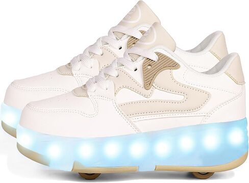 Aikuass LED Roller Skate Shoes for Kids Boys Girls 4 Wheels Wheels Fashion Sneakers ترقية قابلة لإعادة الشحن مع الأضواء وميض الأحذية ذات العجلات للمبتدئين أفضل هدية in Kuwait