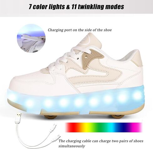 Aikuass LED Roller Skate Shoes for Kids Boys Girls 4 Wheels Wheels Fashion Sneakers ترقية قابلة لإعادة الشحن مع الأضواء وميض الأحذية ذات العجلات للمبتدئين أفضل هدية in Kuwait