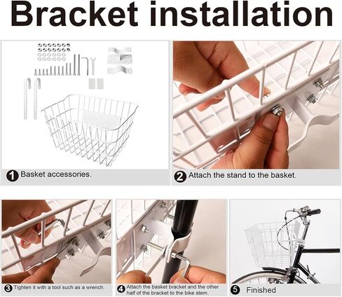 Bike Basket Front | Stainless Steel Front Basket for E-Bike & Electric Scooter-with Fixed Holder and Two Hooks | Easy Handlebar/Head Tube Installation | Bike Basket for Commuting & Shopping in Saudi Arabia