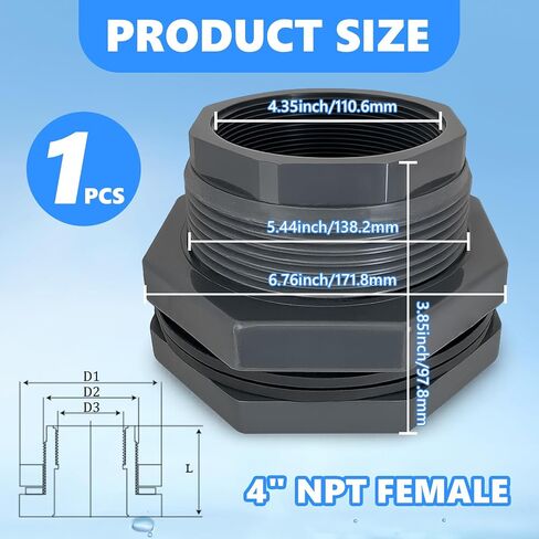 Bulkhead Fitting 3 Inch PVC - Heavy-Duty Plumbing Kit for Water Tank, Aquariums, Rain Barrels & Pools with Reinforced Seals in Saudi Arabia