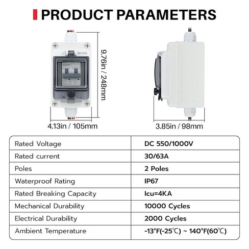 63 AMP لوحة شمسية مفتاح فصل ، 1000 VDC قاطع الدائرة الشمسية مع كابل PV ، IP65 فصل مربع في الهواء الطلق لألواح الطاقة الشمسية in Kuwait