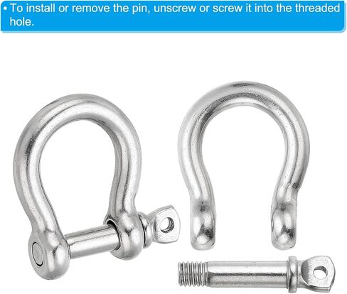 Screw Pin Shackle 10mm 3/8" 1146lb, 316 Stainless Steel Forged Bow Shackle Marine Grade for Chains Wire Rope Outdoor, Silver in Saudi Arabia
