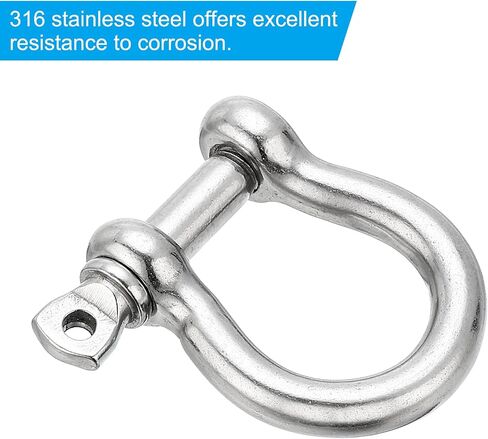 Screw Pin Shackle 10mm 3/8" 1146lb, 316 Stainless Steel Forged Bow Shackle Marine Grade for Chains Wire Rope Outdoor, Silver in Saudi Arabia