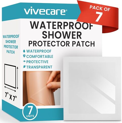 ViveCare Large Transparent Film Dressing - Waterproof Bandages - Clear Wound Cover for Showering, Tattoos - Protector Shower Shield for After Surgery - Post Surgical Patches for Skin (9" x 9") in Saudi Arabia