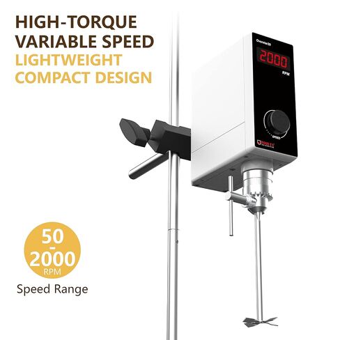 4E's USA Lab Overhead Stirrer - 20 Liter, 10000 mPas, 50~2000 RPM Variable Speed with Stand and Stirring Rod, LED Lab Stirrer Mixer with Safety Sensors and Go-Through Design for Easy Rod Adjustment in Kuwait