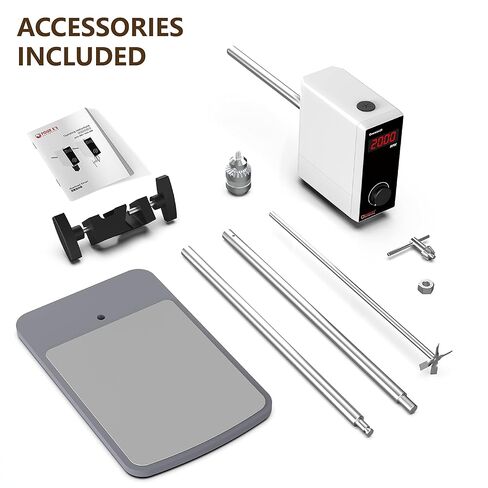 4E's USA Lab Overhead Stirrer - 20 Liter, 10000 mPas, 50~2000 RPM Variable Speed with Stand and Stirring Rod, LED Lab Stirrer Mixer with Safety Sensors and Go-Through Design for Easy Rod Adjustment in Kuwait