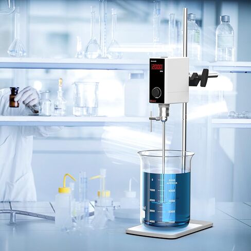 4E's USA Lab Overhead Stirrer - 20 Liter, 10000 mPas, 50~2000 RPM Variable Speed with Stand and Stirring Rod, LED Lab Stirrer Mixer with Safety Sensors and Go-Through Design for Easy Rod Adjustment in Kuwait