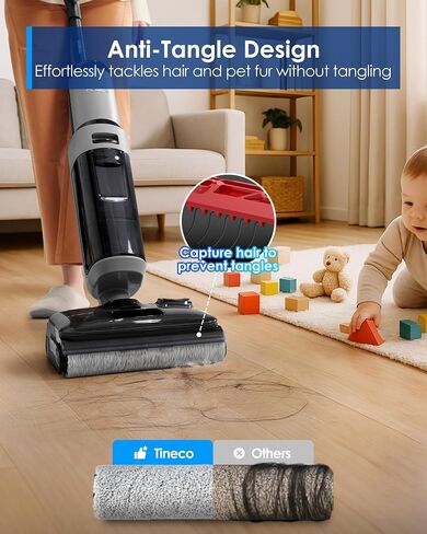 Tineco FLOOR ONE i5 Stretch Wet Dry Vacuum Cleaner, Vacuum & Mop in One Step, 20kpa Powerful Suction, 180° Lay-flat Design, Anti-Tangle Design, Dual-sided Edge Cleaning, Up to 30* minutes Runtime in Kuwait