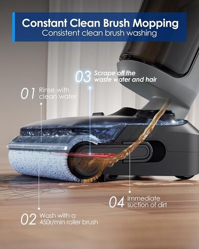 Tineco FLOOR ONE i5 Stretch Wet Dry Vacuum Cleaner, Vacuum & Mop in One Step, 20kpa Powerful Suction, 180° Lay-flat Design, Anti-Tangle Design, Dual-sided Edge Cleaning, Up to 30* minutes Runtime in Kuwait
