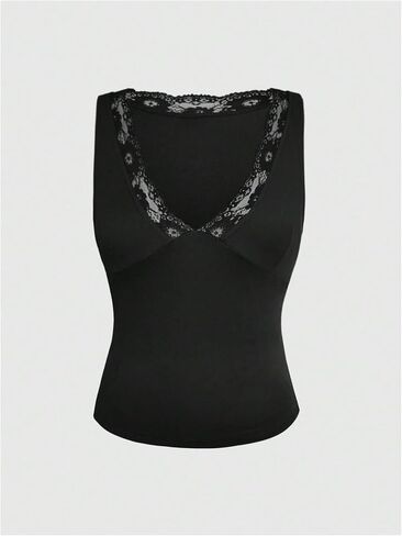 SweatyRocks Women's Lace Camisole Tank Tops Deep V Neck Sleeveless Fitted Going Out Crop Top in Saudi Arabia
