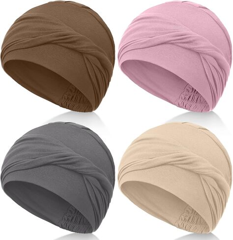 Zhengmy 4 PCS Chemo Beanies Hats للنساء عقدة رئيسية ممسة برأس عمامة مرنة لفائف لمرضى تساقط الشعر للسرطان متعددة الألوان in Saudi Arabia