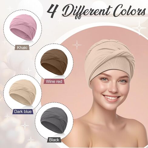 Zhengmy 4 PCS Chemo Beanies Hats للنساء عقدة رئيسية ممسة برأس عمامة مرنة لفائف لمرضى تساقط الشعر للسرطان متعددة الألوان in Saudi Arabia