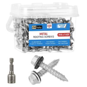 Metal Roofing Screws #10×1-1/2Inch, 320-PCS, Hex Head Rustpert Coating Sheet Metal to Wood Siding Screw with EPDM Rubber Washer, Sharp Point, Hex Socket Included in Kuwait