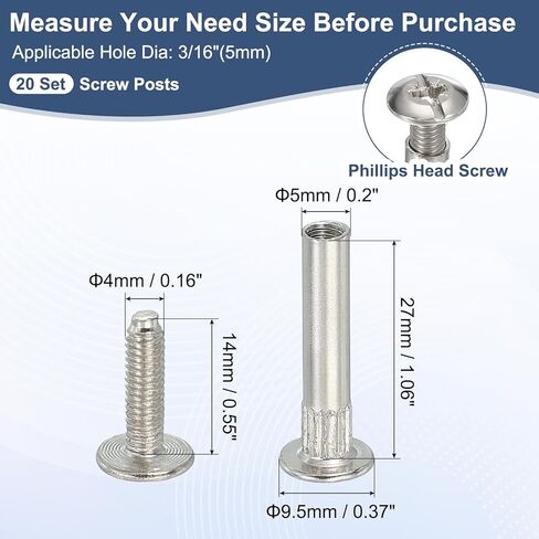 PATIKIL Binding Screw Posts, 20 Set Screw Posts Fit for 3/16"(5mm) Hole Dia Female M5 x 20mm Carbon Steel Binding Bolts Nut for Leather Scrapbook DIY in Saudi Arabia