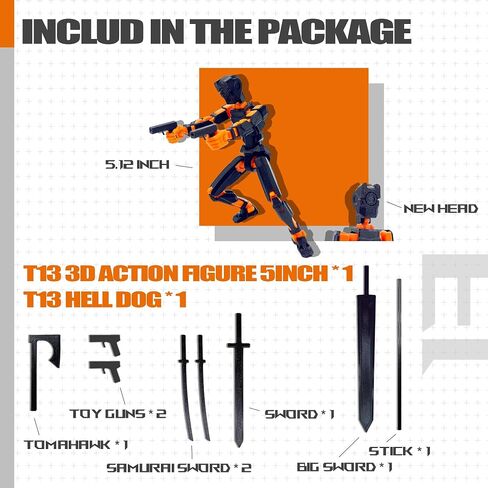 Uodofy Assembly Completed T13 3D Action Figure Set,Dummy Robot Titan 13 Action Figures,Upgraded Tight Joints,3D Printed Multi-Jointed Movable Toy (Black+Orange) in Saudi Arabia