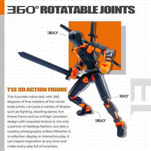 Uodofy Assembly Completed T13 3D Action Figure Set,Dummy Robot Titan 13 Action Figures,Upgraded Tight Joints,3D Printed Multi-Jointed Movable Toy (Black+Orange) in Saudi Arabia