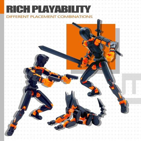 Uodofy Assembly Completed T13 3D Action Figure Set,Dummy Robot Titan 13 Action Figures,Upgraded Tight Joints,3D Printed Multi-Jointed Movable Toy (Black+Orange) in Saudi Arabia
