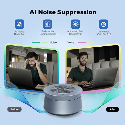 BM35 Wireless Bluetooth Microphone Conference Speakerphone ، 360 ° Pickup Omnidirectional Sound Pickup 20ft RADIUS 8-ARRAY ARRAY ، AI LOVENTING NFC اتصال سريع لاسلكي ، in Saudi Arabia