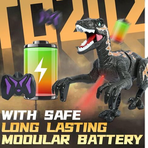 ألعاب ديناصور كبيرة التحكم عن بعد للأطفال-ألعاب الديناصورات المشي للأولاد 5-7 ， RC Jurassic Velociraptor Toys 8-12 ， Robot Dinosaur 3-5 مع ألعاب أصوات خفيفة للأولاد 3+ الأزرق القابل لإعادة الشحن in Kuwait