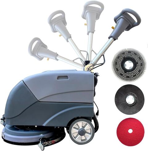 Emotor 15'' Foldable Walk Behind Floor Scrubber Machine Hand Push Scrubber Machine for Industrial Commercial Use (Gray) in Kuwait