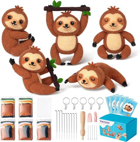 WATINC Wild Animal Needle Felting Kit - Set of 5 Different Zoo Animal Doll Making Wool Felt Needle Felting Tools Foam Pad Mat,DIY Home Decoration Needle Felting Craft Party Supplies for Beginners in Kuwait