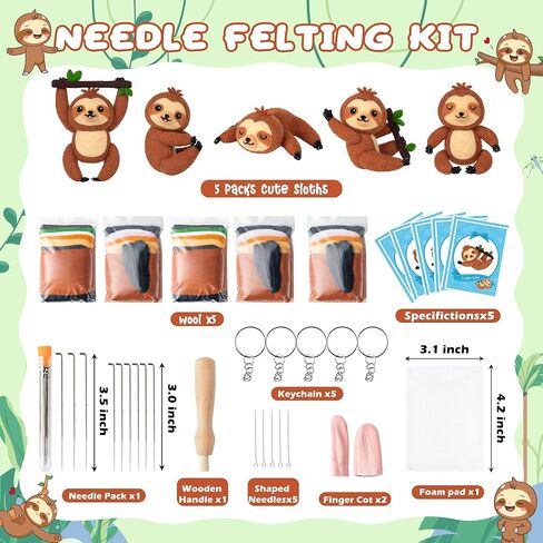 WATINC Wild Animal Needle Felting Kit - Set of 5 Different Zoo Animal Doll Making Wool Felt Needle Felting Tools Foam Pad Mat,DIY Home Decoration Needle Felting Craft Party Supplies for Beginners in Kuwait