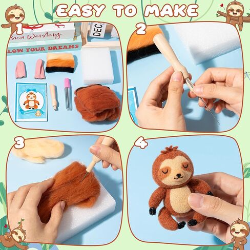 WATINC Wild Animal Needle Felting Kit - Set of 5 Different Zoo Animal Doll Making Wool Felt Needle Felting Tools Foam Pad Mat,DIY Home Decoration Needle Felting Craft Party Supplies for Beginners in Kuwait