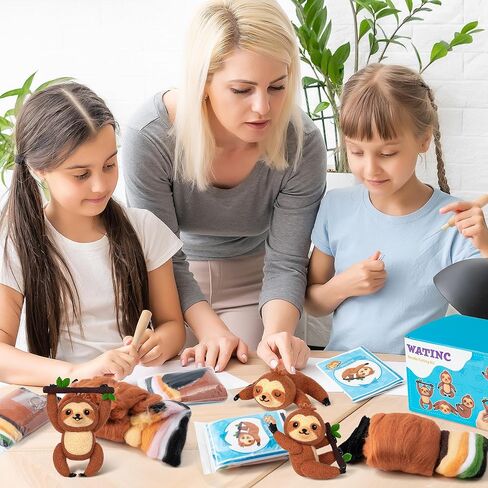 WATINC Wild Animal Needle Felting Kit - Set of 5 Different Zoo Animal Doll Making Wool Felt Needle Felting Tools Foam Pad Mat,DIY Home Decoration Needle Felting Craft Party Supplies for Beginners in Kuwait