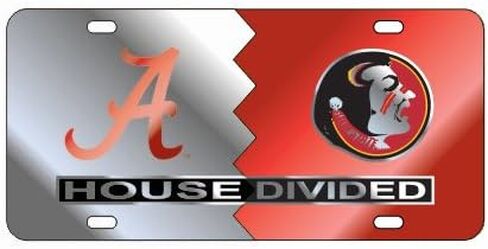 Alabama Crimson Tide - FSU Seminoles Laser Mirrored House Divided License Plate Tag in Saudi Arabia