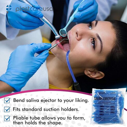 2000 Dental Saliva Ejectors Disposable - Medical Grade Latex Free Evacuation Suction Tips - Flexible White Tube with White Tip (20 Bags of 100) by PlastCare USA in Saudi Arabia