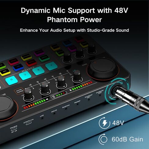 خلاط صوت هوسونجين ، بطاقة صوت حية مع تأثيرات خلاط DJ ومغير الصوت ، denoise ، كتم نقرة واحدة ، لوحة صوتية مع RGB ، Bluetooth ، معدات تسجيل الموسيقى ، مثالية للبث/البودكاست/الألعاب in Saudi Arabia