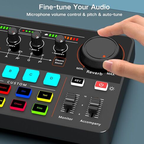 خلاط صوت هوسونجين ، بطاقة صوت حية مع تأثيرات خلاط DJ ومغير الصوت ، denoise ، كتم نقرة واحدة ، لوحة صوتية مع RGB ، Bluetooth ، معدات تسجيل الموسيقى ، مثالية للبث/البودكاست/الألعاب in Saudi Arabia