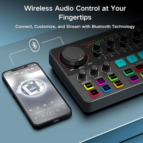خلاط صوت هوسونجين ، بطاقة صوت حية مع تأثيرات خلاط DJ ومغير الصوت ، denoise ، كتم نقرة واحدة ، لوحة صوتية مع RGB ، Bluetooth ، معدات تسجيل الموسيقى ، مثالية للبث/البودكاست/الألعاب in Saudi Arabia