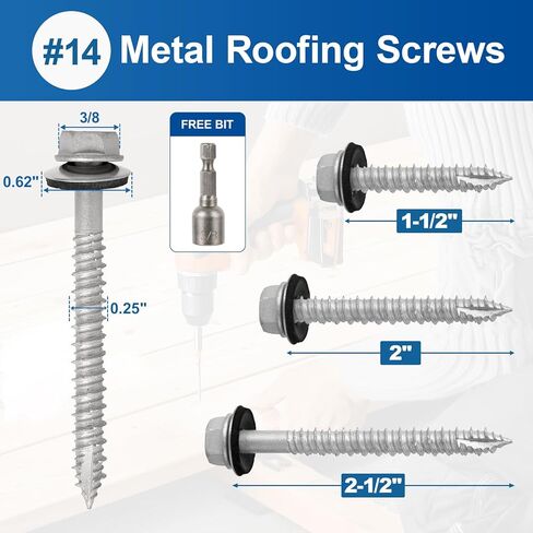 مسامير تسقيف المعادن #10 × 1-1/2inch ، 320-PCs ، ورقة طلاء صدأ الرأس السداسي إلى جانب غسالة مطاطية EPDM ، نقطة حادة ، مقبس سداسي سداسي in Kuwait