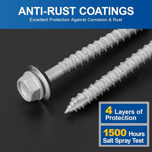 مسامير تسقيف المعادن #10 × 1-1/2inch ، 320-PCs ، ورقة طلاء صدأ الرأس السداسي إلى جانب غسالة مطاطية EPDM ، نقطة حادة ، مقبس سداسي سداسي in Kuwait