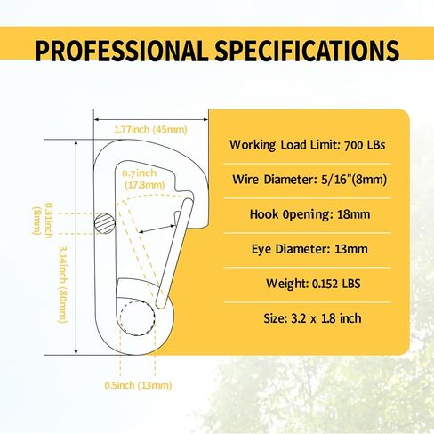 T316 Stainless Steel Spring Snap Hook, Marine Grade Safety Carabiner, Heavy Duty Boat Hook with Eye, for Ship Yacht Sailing in Kuwait