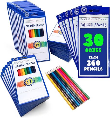 Color Swell Colored Pencil Pack 12 Count Assorted Vibrant Pre-Sharpened Colors Perfect for Kids, Teachers, Classrooms, and All Ages in Kuwait