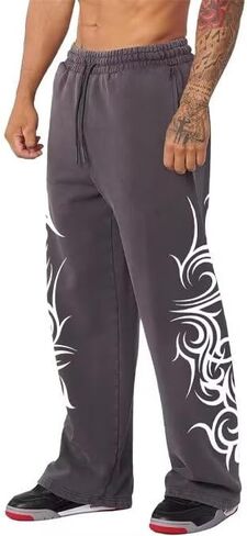 Men's Gothic Graphic Joggers Relaxed Fit Punk Streetwear Sweatpants with Pockets Hip Hop Lounge Track Pants in Kuwait