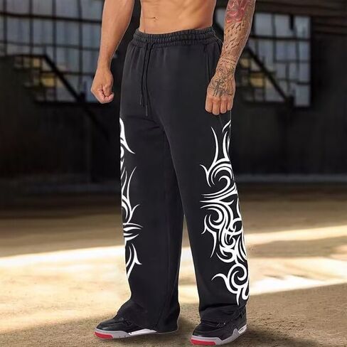 Men's Gothic Graphic Joggers Relaxed Fit Punk Streetwear Sweatpants with Pockets Hip Hop Lounge Track Pants in Kuwait