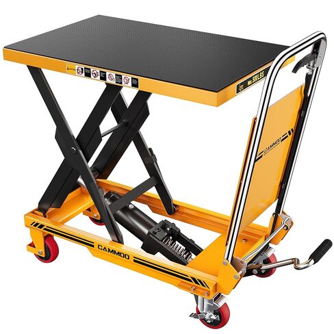 Foldable Hydraulic Lift Table Cart, 330lbs Capacity, 28.5" Lifting Height, Single Scissor Lift with Non-Slip Pad & Thickened Scissors Design for Material Handling and Transportation, Yellow in Kuwait