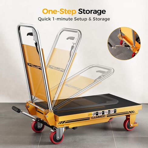 Foldable Hydraulic Lift Table Cart, 330lbs Capacity, 28.5" Lifting Height, Single Scissor Lift with Non-Slip Pad & Thickened Scissors Design for Material Handling and Transportation, Yellow in Kuwait