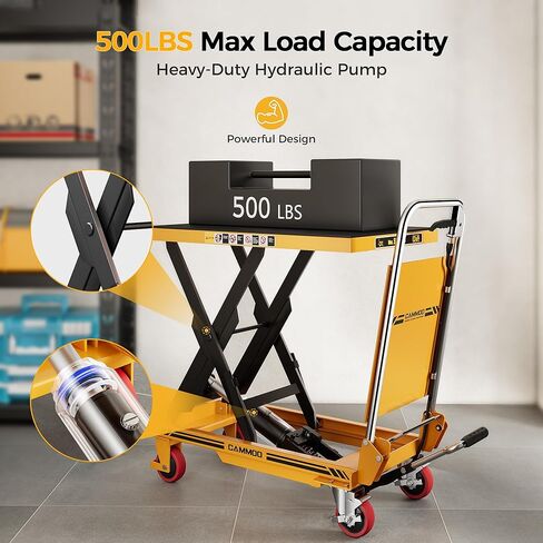 Foldable Hydraulic Lift Table Cart, 330lbs Capacity, 28.5" Lifting Height, Single Scissor Lift with Non-Slip Pad & Thickened Scissors Design for Material Handling and Transportation, Yellow in Kuwait