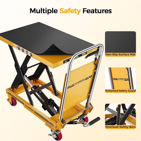 Foldable Hydraulic Lift Table Cart, 330lbs Capacity, 28.5" Lifting Height, Single Scissor Lift with Non-Slip Pad & Thickened Scissors Design for Material Handling and Transportation, Yellow in Kuwait