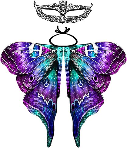 Yper Halloween Moth Wings Shawl for Women Fairy Costume Cape مع قناع in Saudi Arabia