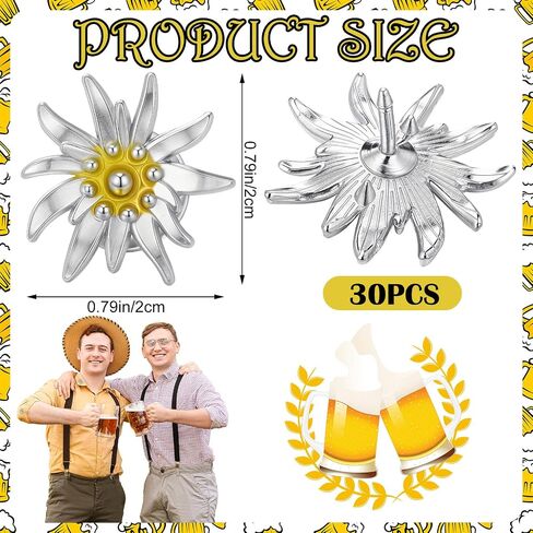 Yaomiao 30 PCS Bavarian Edelweiss Flower Flower Pins Stredive German German Edelweiss Brooch Hat Dirndl Oktoberfest in Saudi Arabia