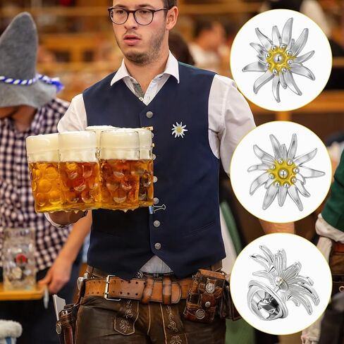Yaomiao 30 PCS Bavarian Edelweiss Flower Flower Pins Stredive German German Edelweiss Brooch Hat Dirndl Oktoberfest in Saudi Arabia