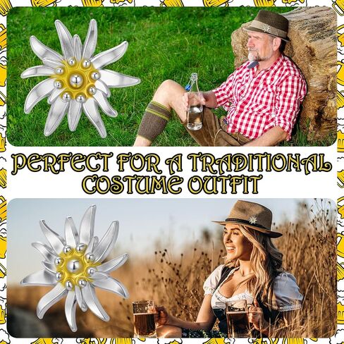 Yaomiao 30 PCS Bavarian Edelweiss Flower Flower Pins Stredive German German Edelweiss Brooch Hat Dirndl Oktoberfest in Saudi Arabia