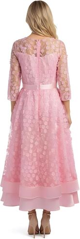 Womens Plus Size 3D Posy Floral Fall Dress 3/4 Sleeve Wedding Guest Cocktail Formal Party Ball Gown Midi Dress in Saudi Arabia